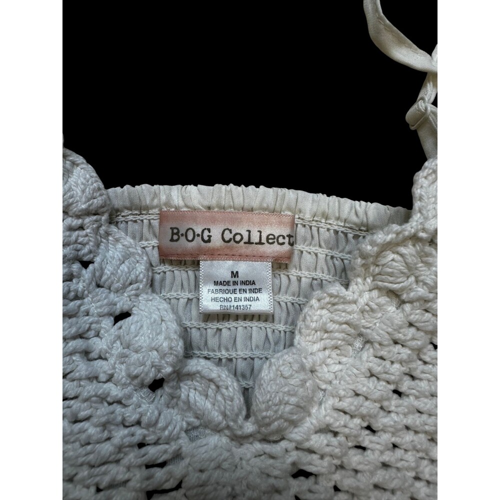 B.O.G Womens Crop Tank Sz M Crochet Knit Cream Boho Festival Coachella Western - Picture 5 of 5